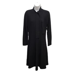 Teri Jon Black Pleated Tie Knot Neck Sweater Dress